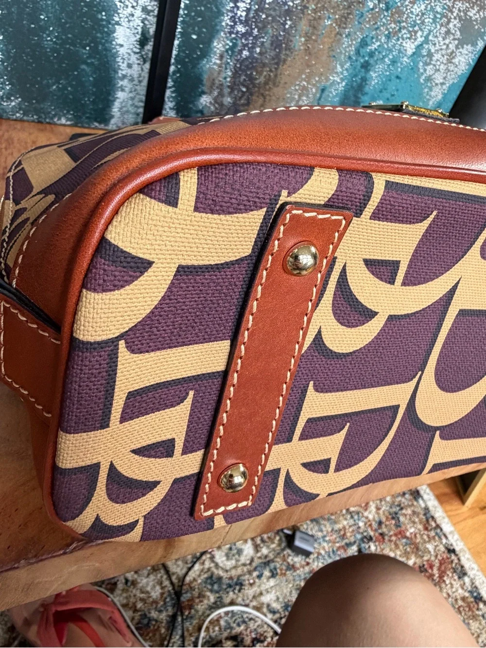 Dooney & Bourke Preppy Plum & British Tan DB Monogram Domed Satchel‎ NWT